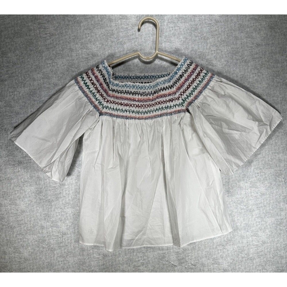 Parker White Yasmin Smocked Off The Shoulder Cotton Top SZ XS